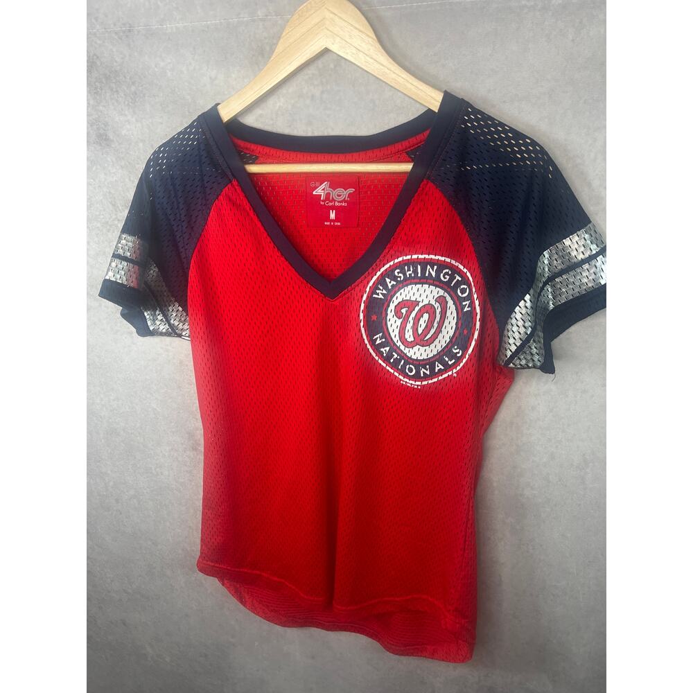 Womens Washington Nationals Mesh Jersey Tee Red Navy Medium